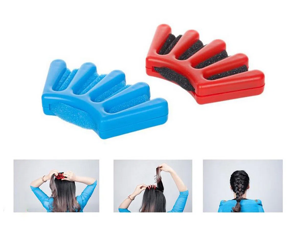 Set di 2 accessori per lo styling dei capelli, accessorio fai-da-te in spugna per intrecciare i capelli, da donna, (blu + rosso)