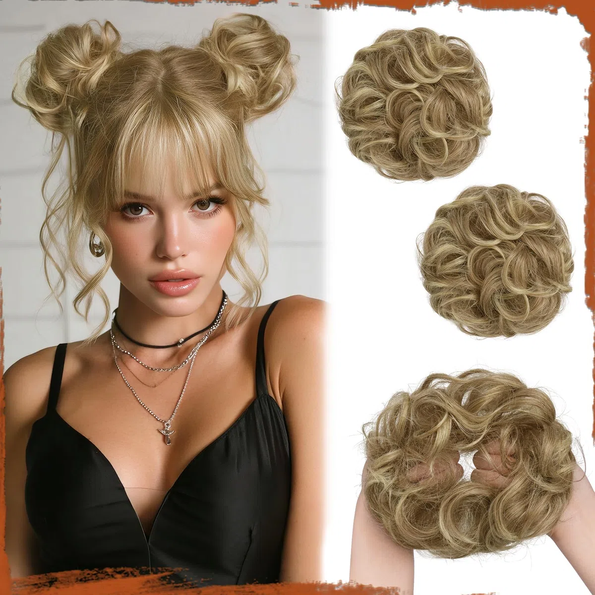 Sofeiyan 2PCS chignon finto per capelli,Ondulato Chignon Finto per Capelli con Elastico,Sintetica Coda di Posticci per Capelli per Donne,Miscela Di Biondo Scuro E Biondo