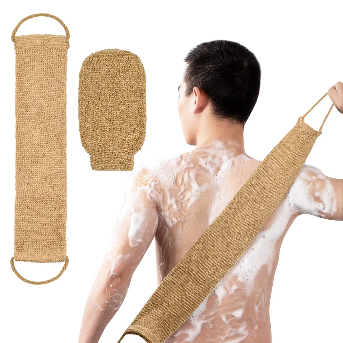 Fascia Esfoliante Schiena, 100% Sisal Naturale, Fascia Lavaschiena e Guanto Esfoliante Corpo, Scrubber Esfoliante Doccia per Esfoliare e Pelle Morta per Uomo e Donna