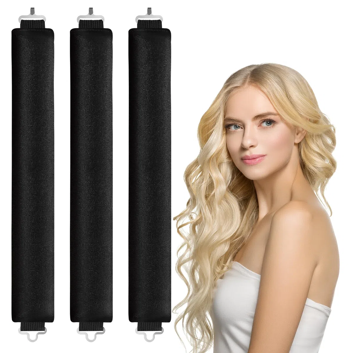 LOPHE Senza Calore Bigodini, Hair Curler Bigodini per Capelli Lunghi e Medi da 3 Pz, Bigodino di Capelli Bigodino Pigro Set Adatto per Dormire, Strumento per Lo Styling Dei Fai-Da-Te(Nero)