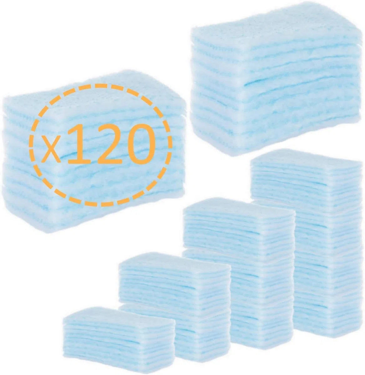 Annota OrtoPrime 120 spugne di sapone usa e getta per neonati, bambini e adulti. Spugna da bagno monouso riempita di sapone per pelli sensibili. pH neutro 5. Confezioni da 24 salviette