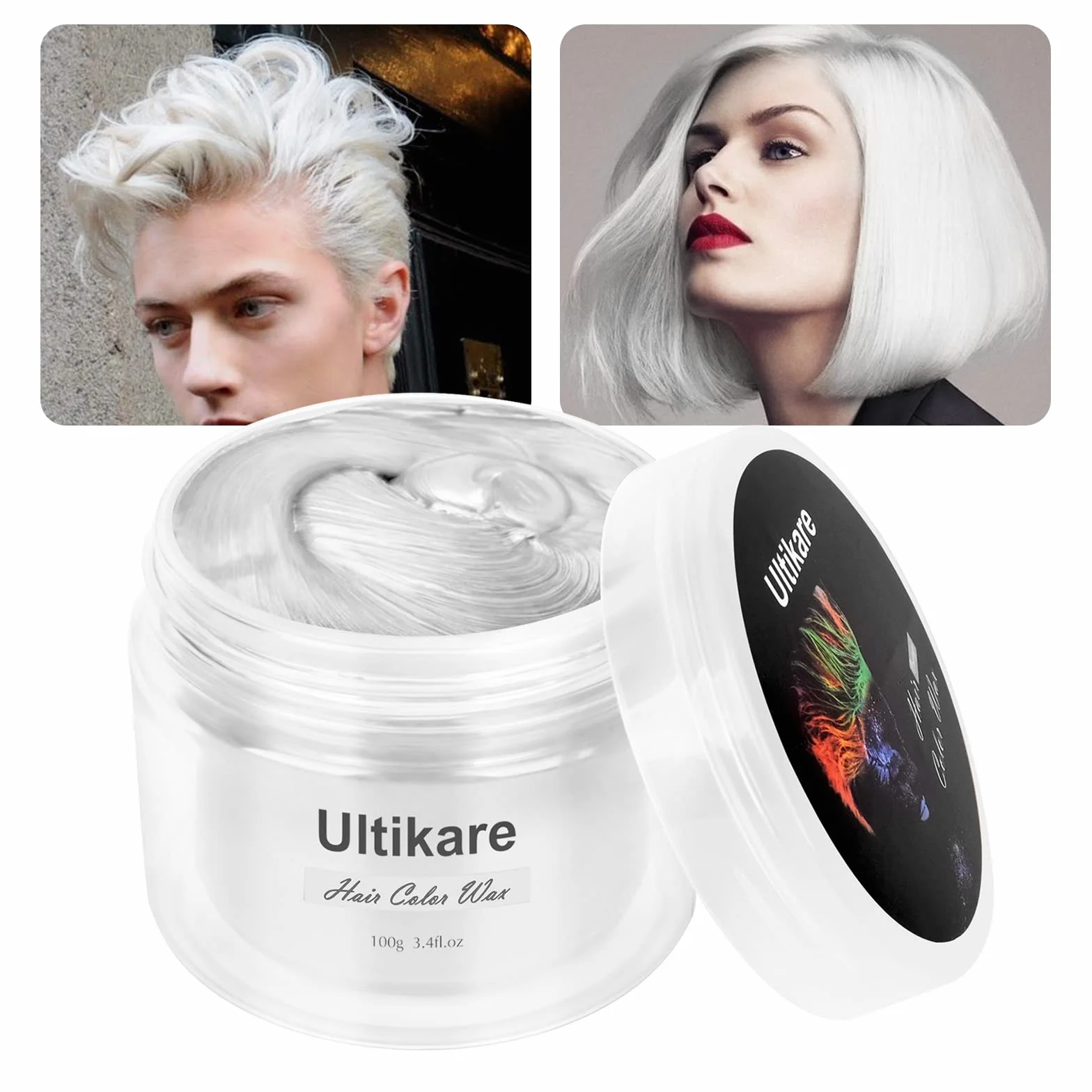 Cera di colore dei capelli, colore istantaneo dei capelli Gel Ultikare lavaggio temporaneo colore naturale dei capelli Crema, utilizzato per bambini, feste, giochi di ruolo, Halloween, Natale (bianco)