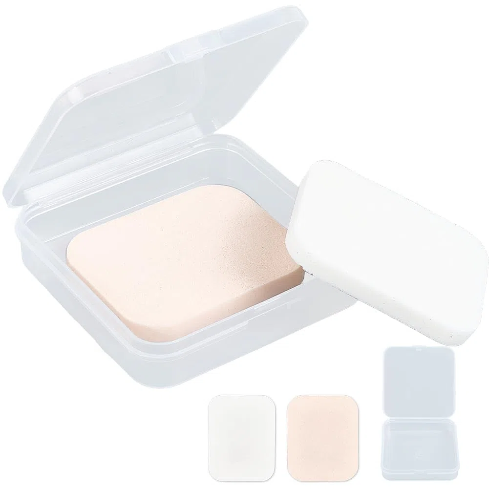 CREATCABIN 2 spugna Da Trucco Quadrata 1 custodie Da Viaggio Pad In Schiuma Quadrata Fondotinta Spugnetta Compatta Il Viso Donne Tutti I Tipi Pelle Bagnato e Asciutto Doppio Uso Rosa e Bianco 55*45mm
