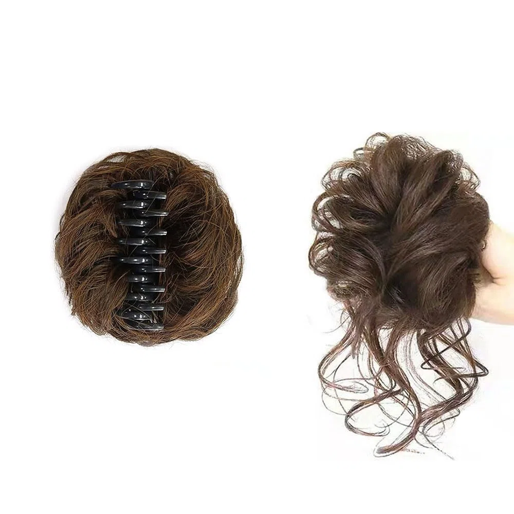 Chignon Capelli Finti con Cartella Riccio Ondulato Capelli Naturale Chignon Coda di Cavallo Capelli Estensioni dei Capelli Sintetici per Donne(Marrone chiaro)