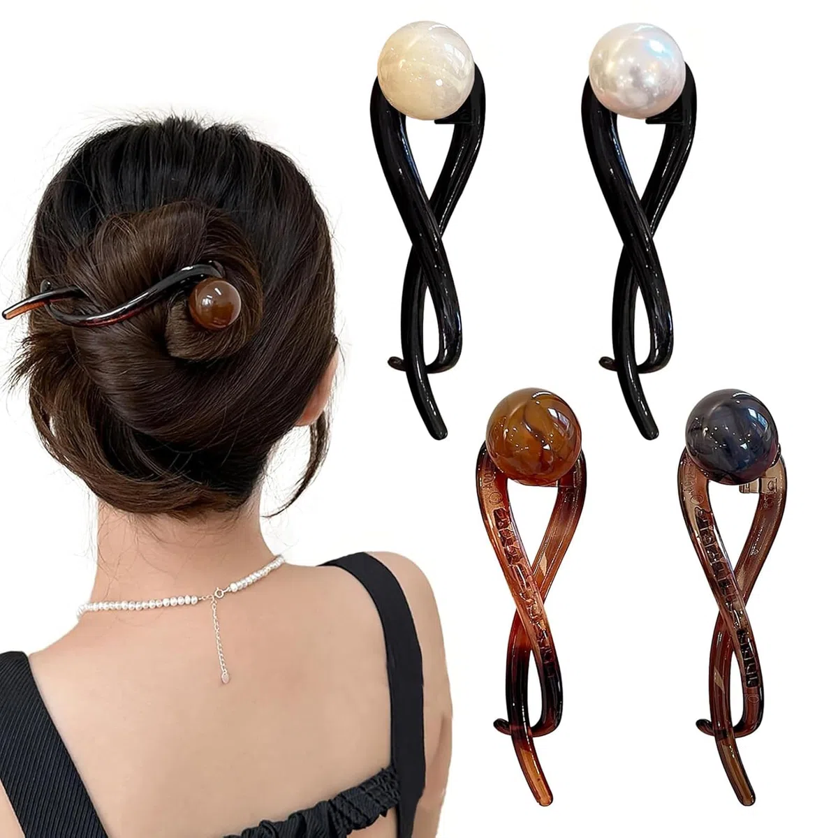 4 Pezzi Banana Clip Capelli, Fermaglio Capelli Donna con Perle, Eleganti Barrettes Fermacapelli Donnas, Twist Vintage Pinza Capelli Donna, Gioielli per Capelli da Donna Fermaglio Antiscivolo