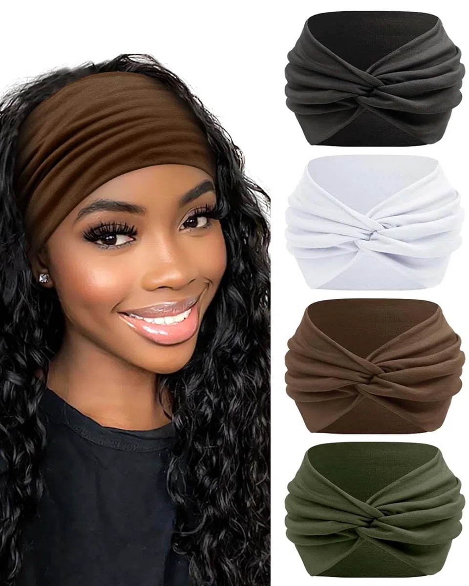 Fasce Per Capelli Donna, Extra Large Fascia Capelli Donna 18cm Elastica Yoga Fascia Per Capelli Bandana Accessori Capelli 4 Pezzi