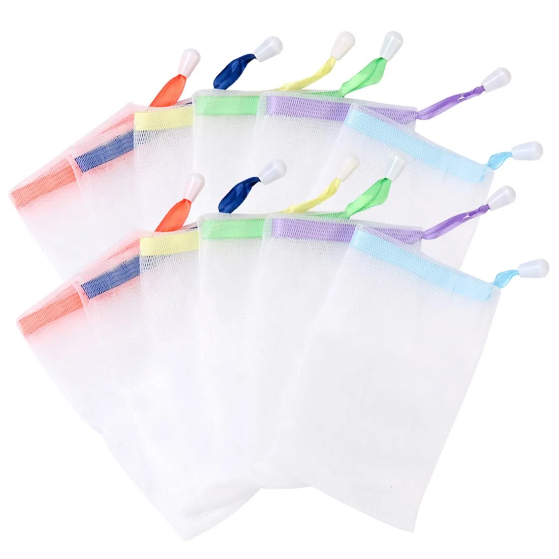 12 Nylon Viso Pulizia Schiumogeno Reti-Confezioni Schiuma Bolla Esfoliante Mesh Sapone Bar Sacchetto di Immagazzinaggio Cordino Holder Saver Bag Body Face Cleansing Accessorio (Colore Casuale)