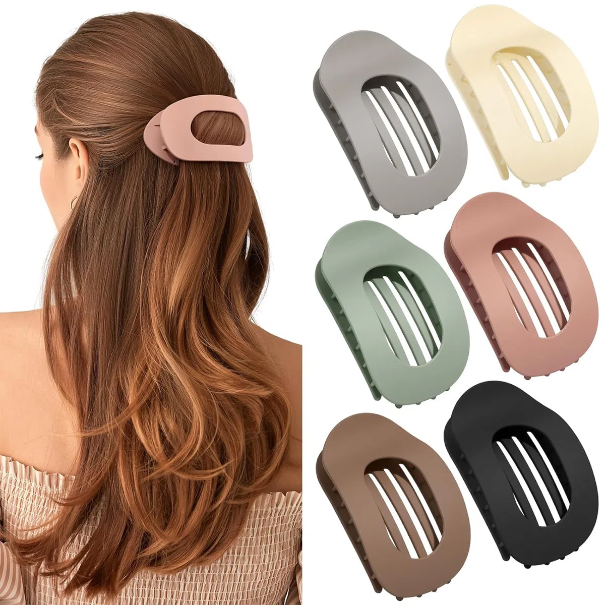 Mollettone Capelli Donna 6 Pezzi | Pinza Capelli Donna Antiscivolo & Eleganti | Hair Clip Piatto Stile Francese per Tutto il Giorno | 6 Colori Moda