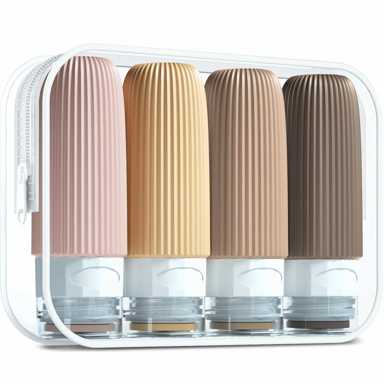 Gemice Set di bottiglie da viaggio in silicone da 60 ml, 4 bottiglie da viaggio per riempire i bagagli a mano, a prova di perdite, per cosmetici da viaggio, contenitori, senza BPA approvati dalla FDA
