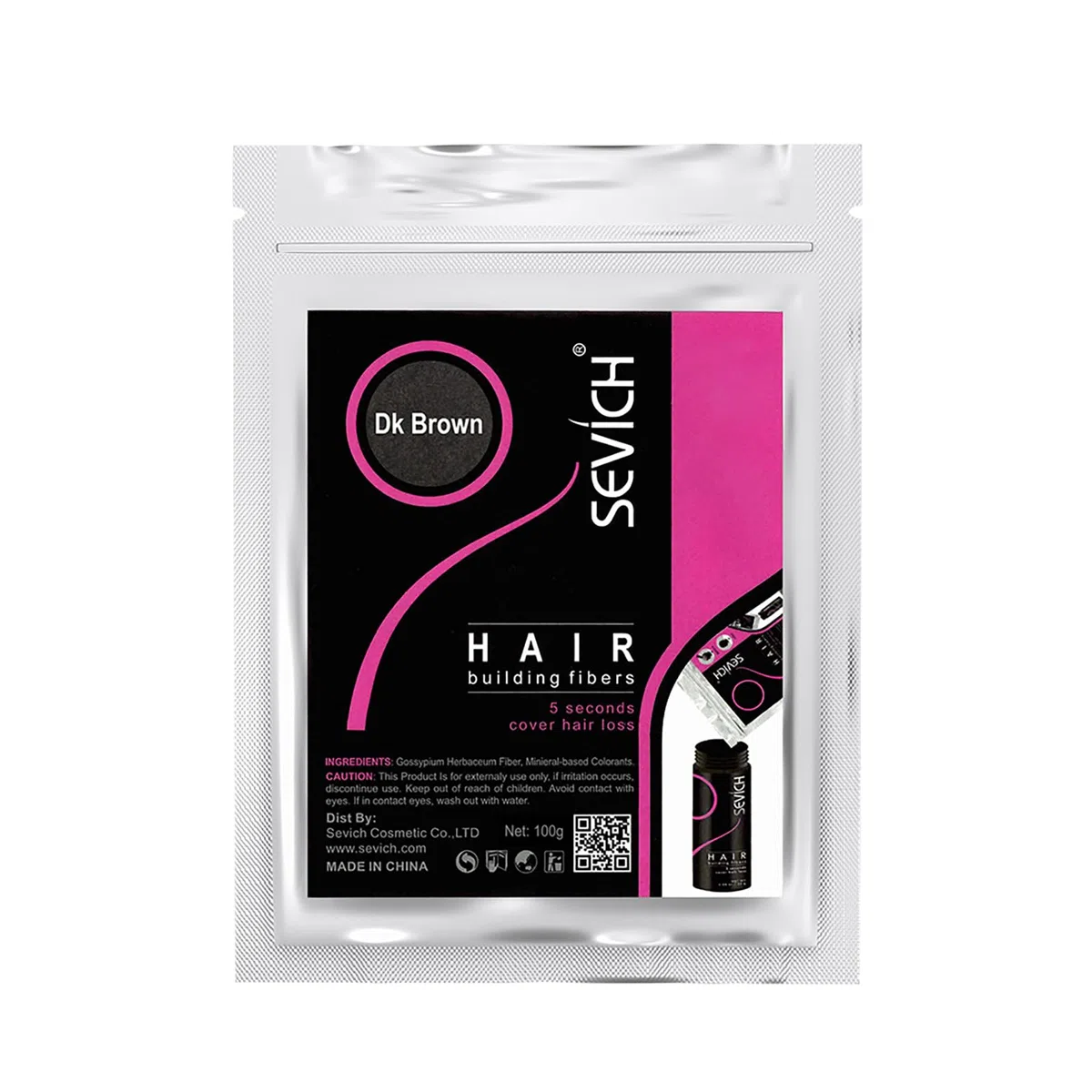 Sevich Fibre dei Capelli, Costruzione dei Capelli,fibre originali di ricarica, Fibre cheratiniche naturali-100g Marrone scuro