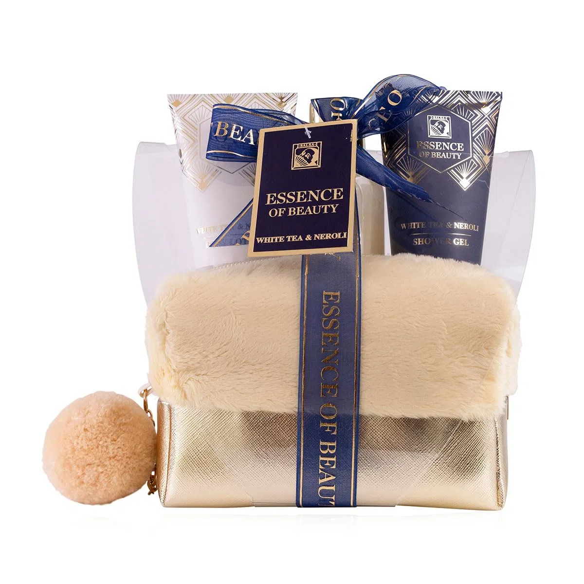 Accentra Set da bagno SALSA ESSENCE OF BEAUTY per donne in borsa dorata, con lozione corpo, gel doccia, schiuma da bagno, fragranza Tè Bianco e Neroli, regalo di lusso per donne