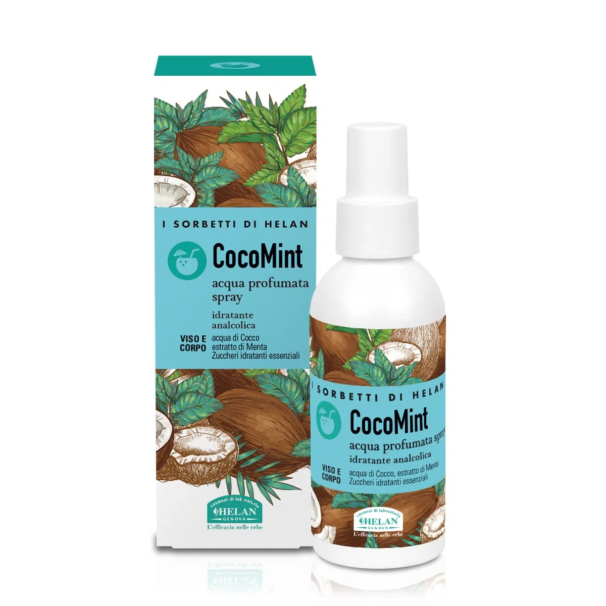 Helan, I Sorbetti CocoMint - Acqua Profumata Spray Idratante e Analcolica, Lozione Tonificante Esotica con Estratto di Menta e Acqua di Cocco, Tonico Viso e Corpo con Vitamina C, 100ml