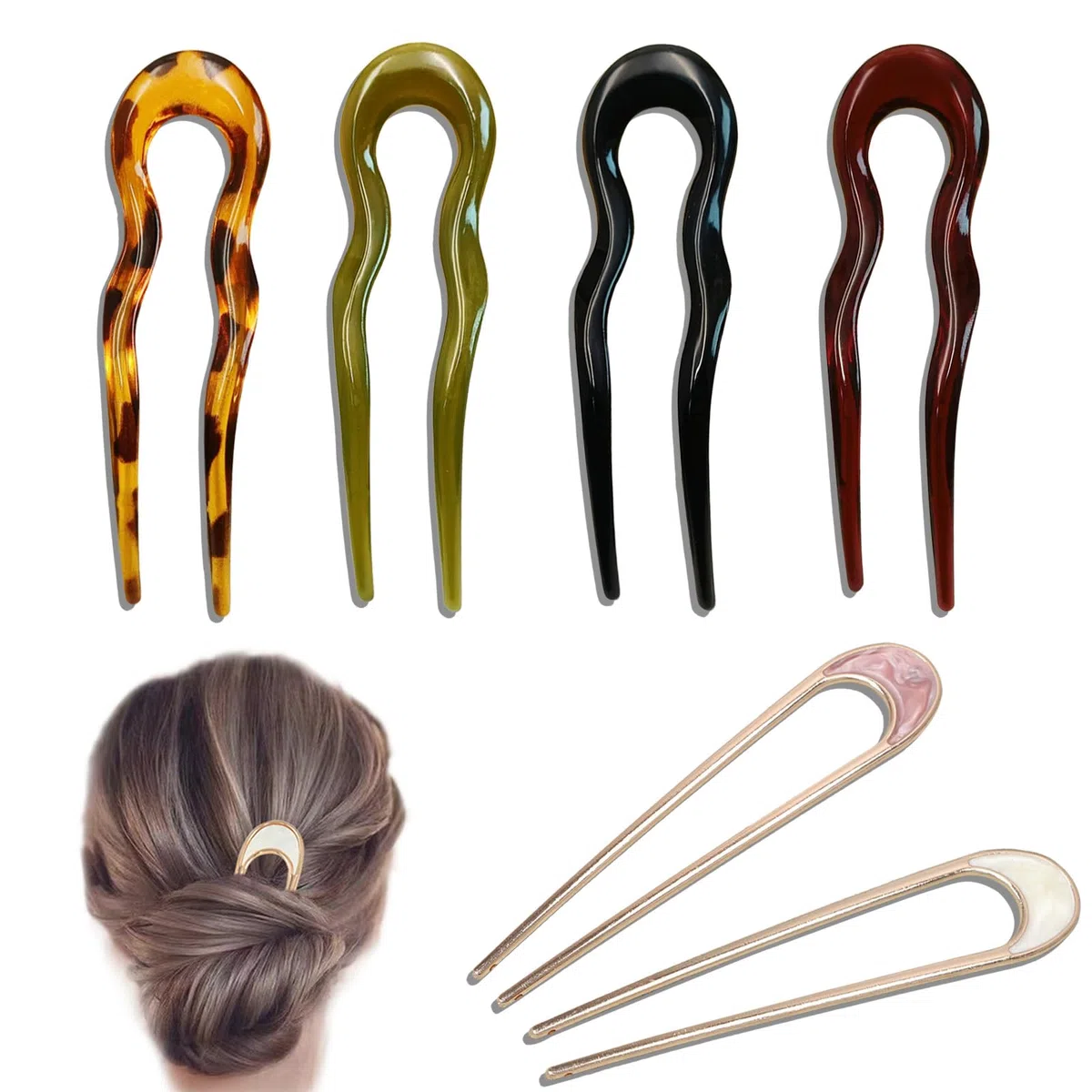 6 Pezzi Forcine a U per Capelli Francesi Vintage, Fermaglio Capelli Donna, Spilla per Chignon e Acconciature Femminili Riutilizzabili per Donne e Ragazze