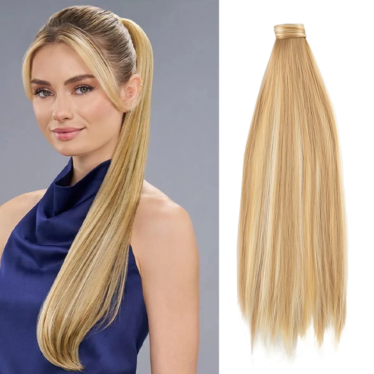 JJstar Coda Capelli Extension, Estensione di Coda di Cavallo 70cm Lungo Dritto Avvolgere Intorno a Clip in Coda di Cavallo Estensioni dei Capelli Sintetici per Donne e Ragazze